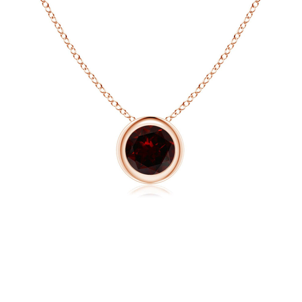 (9ct Rose Gold, Size: 4mm | Grade: A) Angara Natural Bezel-Set Round Garnet Solitaire Pendant
