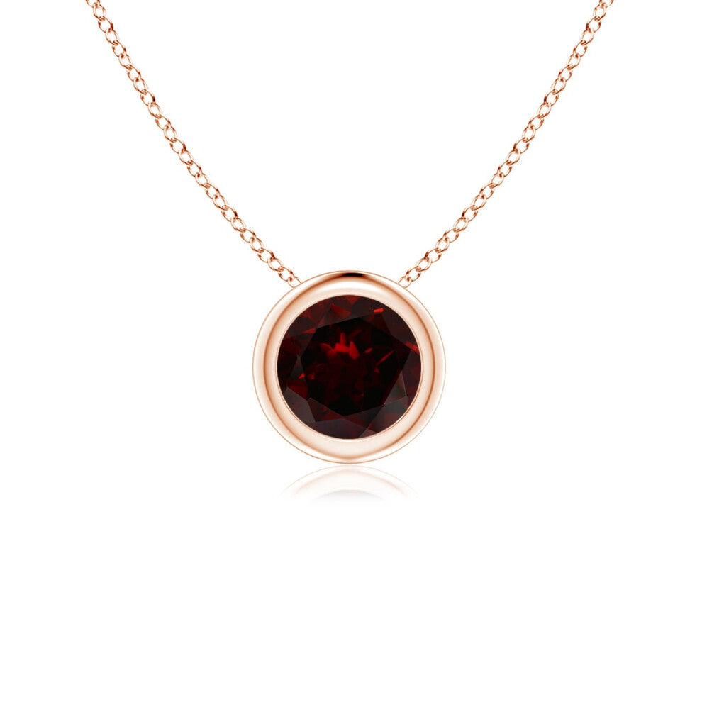 (9ct Rose Gold, Size: 5mm | Grade: A) Angara Natural Bezel-Set Round Garnet Solitaire Pendant