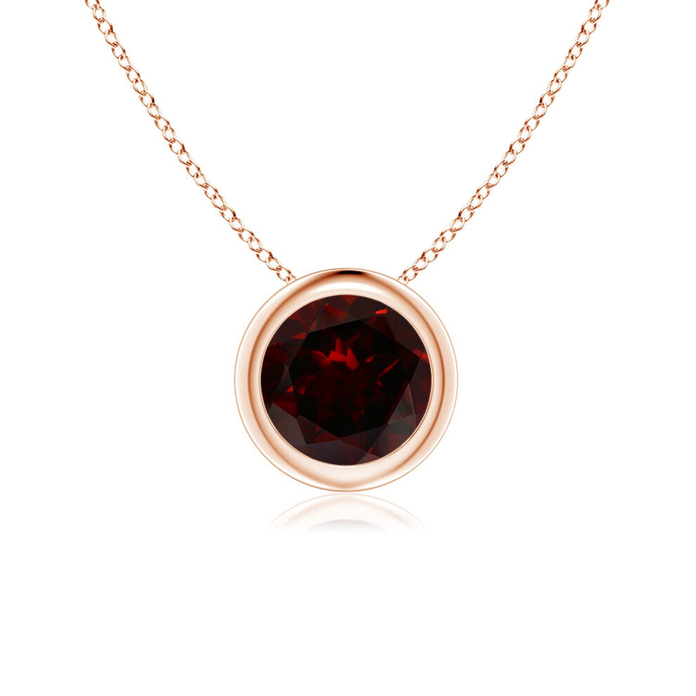 (9ct Rose Gold, Size: 6mm | Grade: A) Angara Natural Bezel-Set Round Garnet Solitaire Pendant