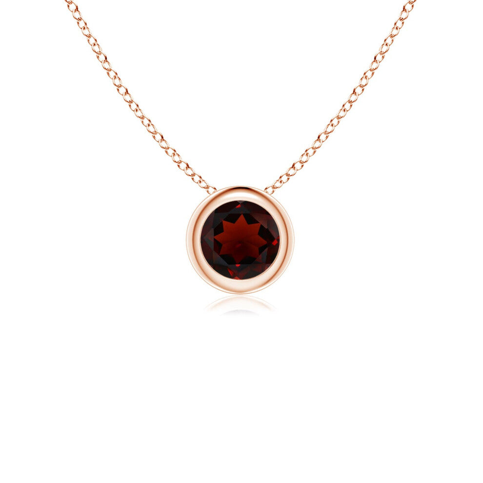 (9ct Rose Gold, Size: 4mm | Grade: AA) Angara Natural Bezel-Set Round Garnet Solitaire Pendant