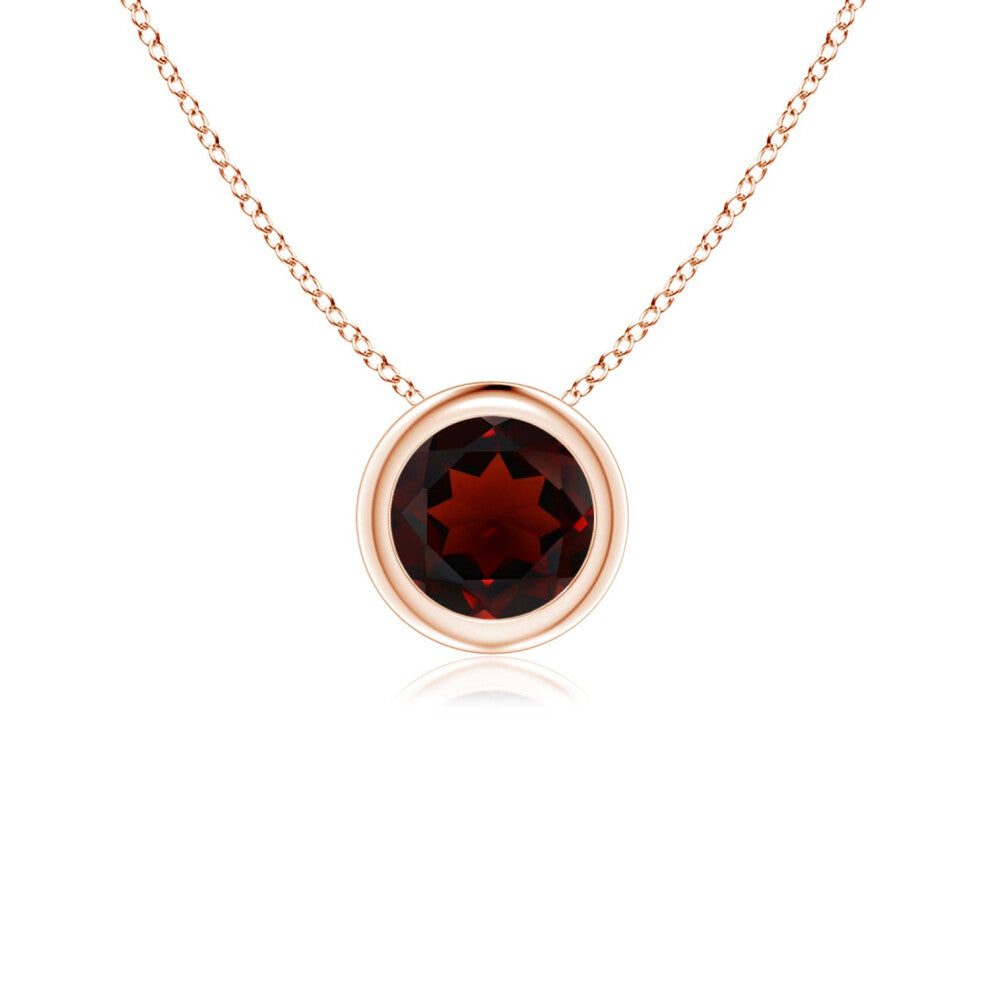 (9ct Rose Gold, Size: 5mm | Grade: AA) Angara Natural Bezel-Set Round Garnet Solitaire Pendant