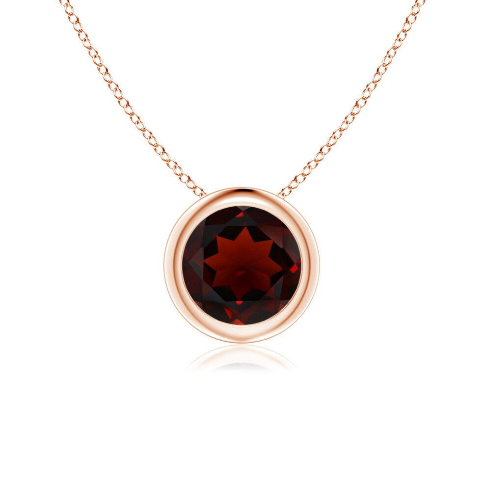 (9ct Rose Gold, Size: 6mm | Grade: AA) Angara Natural Bezel-Set Round Garnet Solitaire Pendant