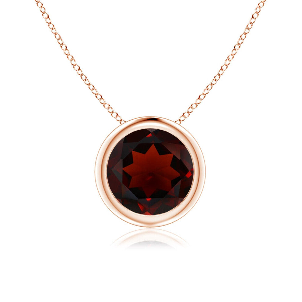 (9ct Rose Gold, Size: 7mm | Grade: AA) Angara Natural Bezel-Set Round Garnet Solitaire Pendant