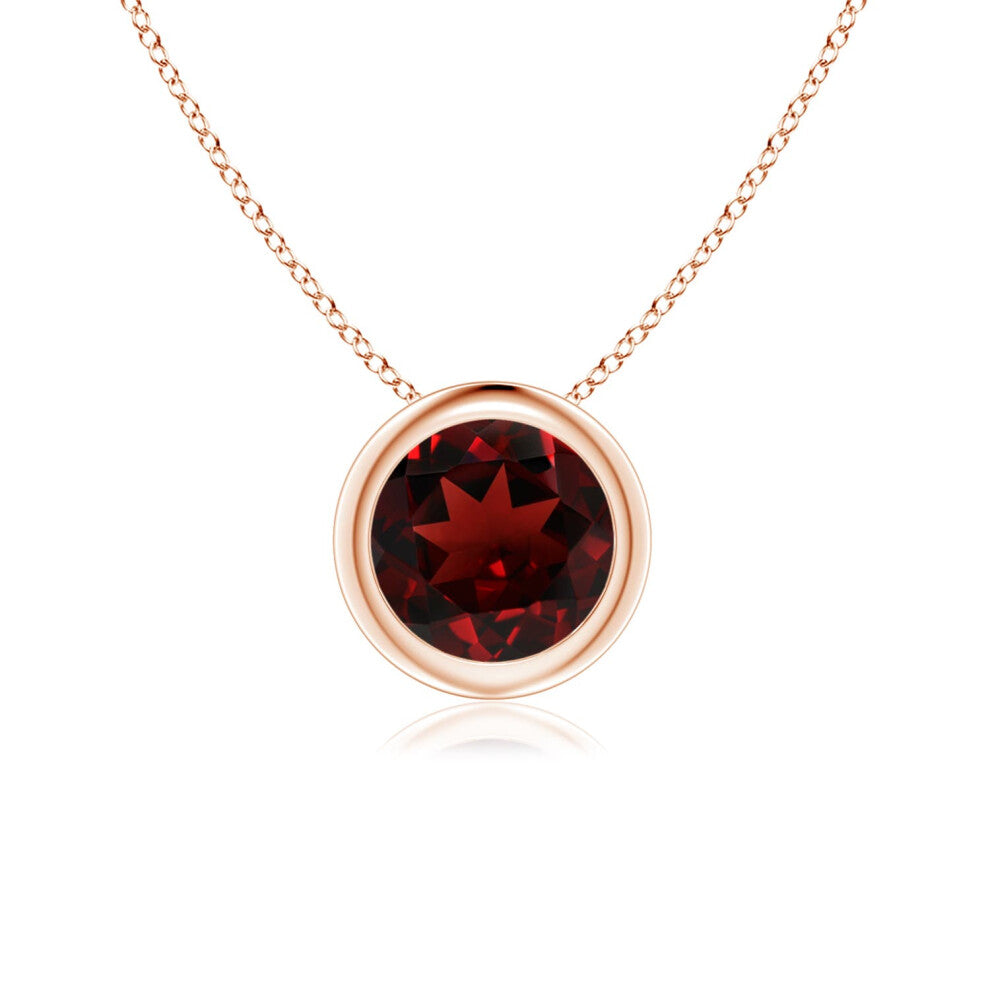 (9ct Rose Gold, Size: 6mm | Grade: AAA) Angara Natural Bezel-Set Round Garnet Solitaire Pendant
