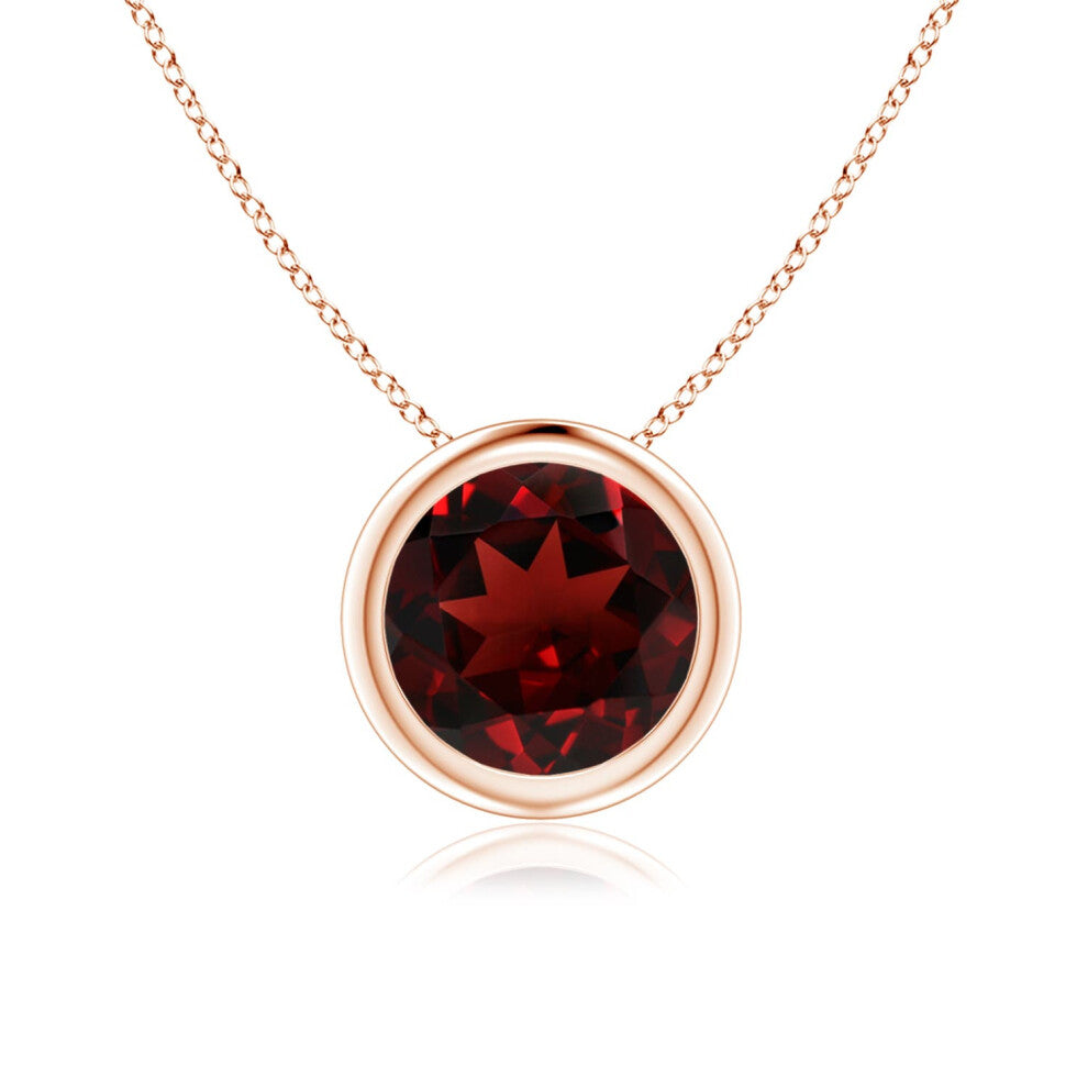 (9ct Rose Gold, Size: 7mm | Grade: AAA) Angara Natural Bezel-Set Round Garnet Solitaire Pendant