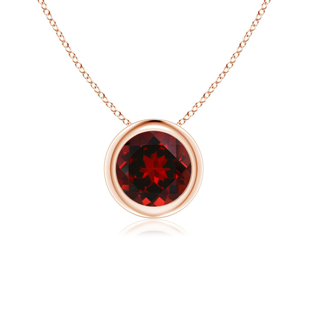 (9ct Rose Gold, Size: 6mm | Grade: AAAA) Angara Natural Bezel-Set Round Garnet Solitaire Pendant