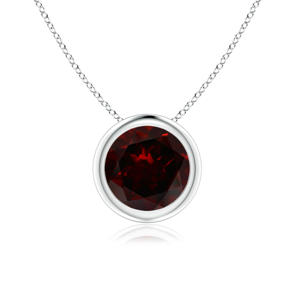 (Sterling Silver, Size: 7mm | Grade: A) Angara Natural Bezel-Set Round Garnet Solitaire Pendant