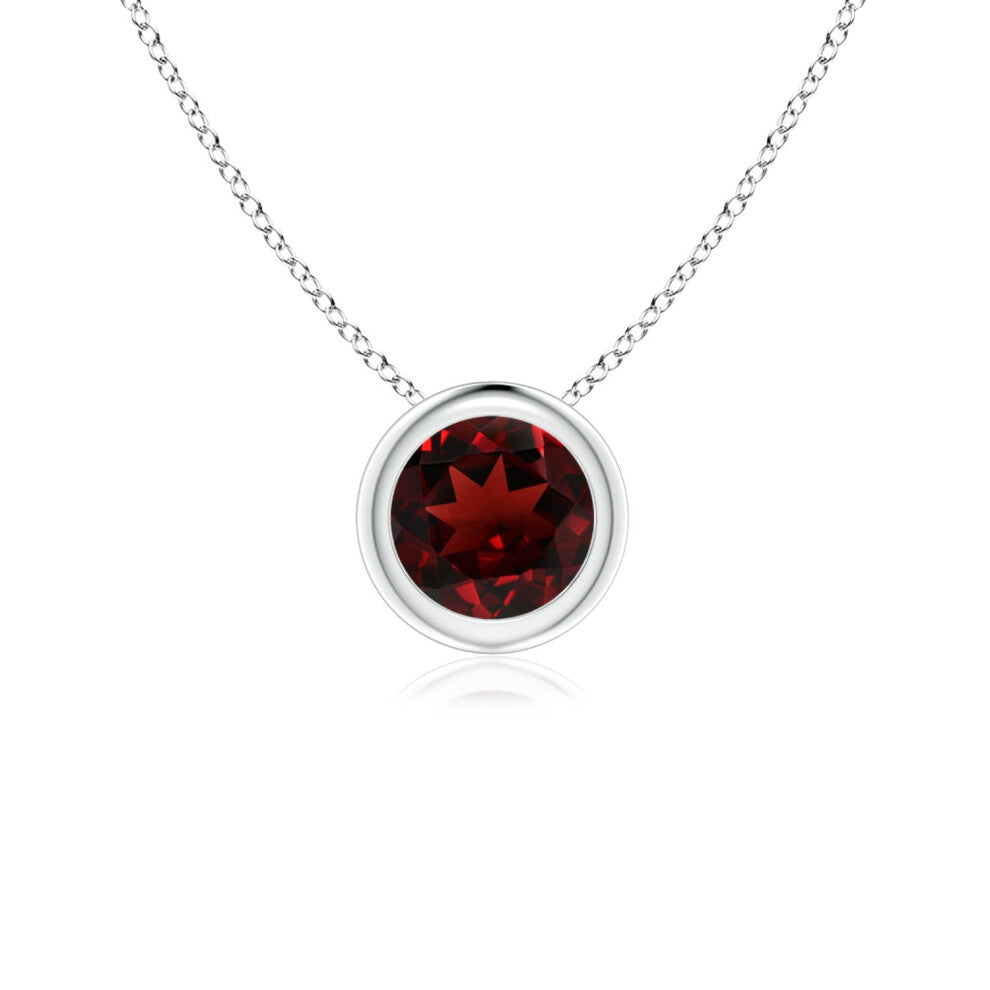 (Sterling Silver, Size: 5mm | Grade: AAA) Angara Natural Bezel-Set Round Garnet Solitaire Pendant