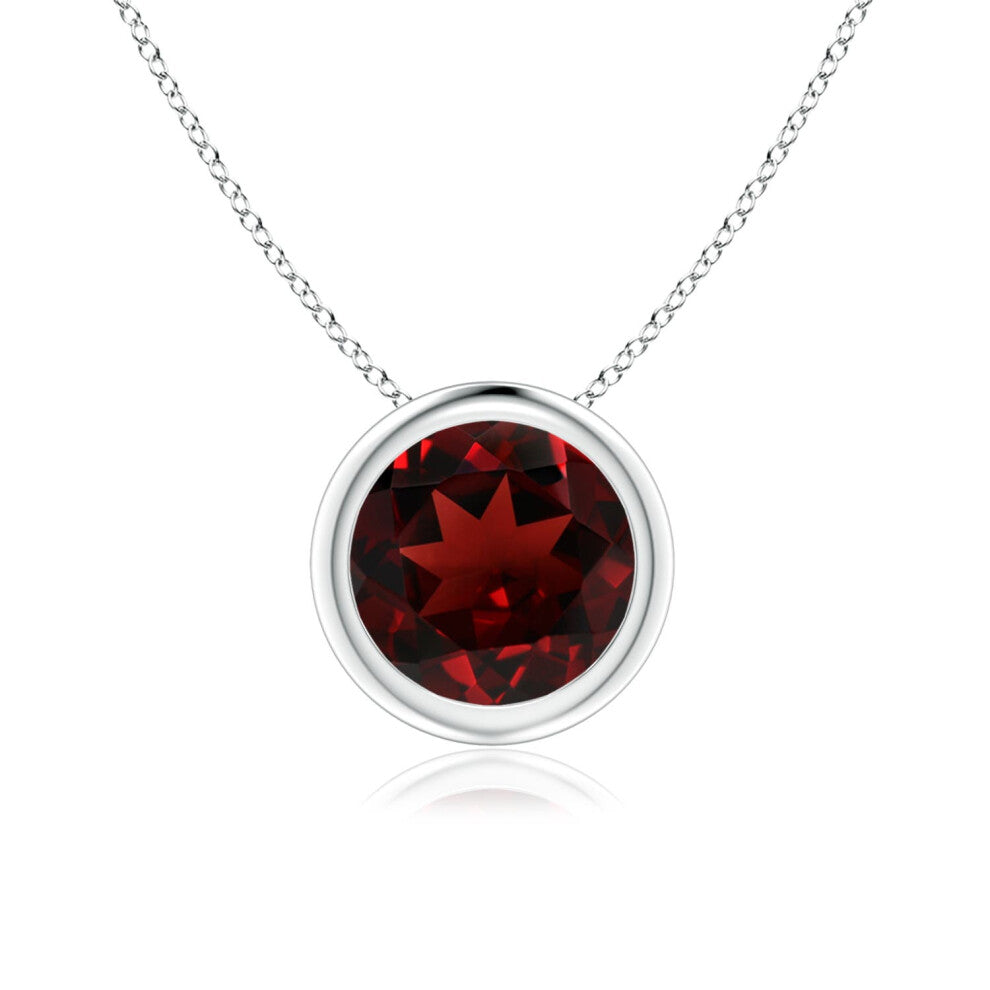 (Sterling Silver, Size: 7mm | Grade: AAA) Angara Natural Bezel-Set Round Garnet Solitaire Pendant