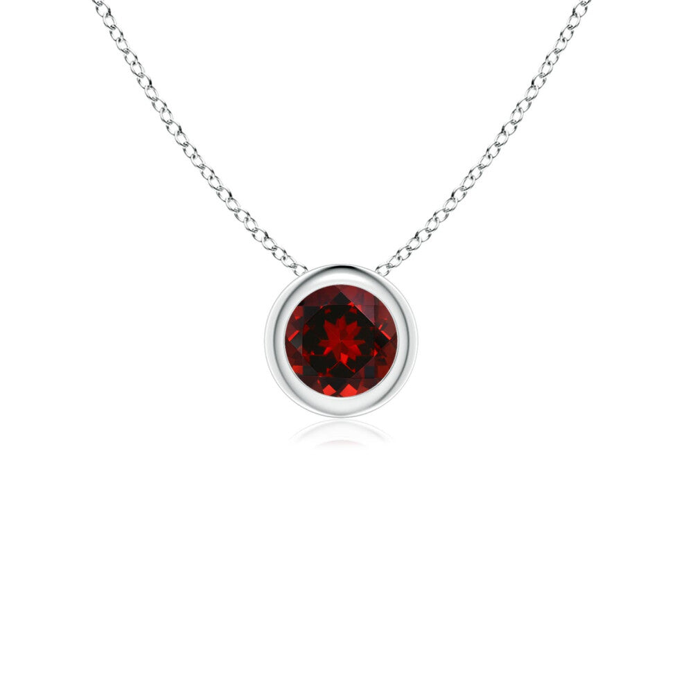 (Sterling Silver, Size: 4mm | Grade: AAAA) Angara Natural Bezel-Set Round Garnet Solitaire Pendant