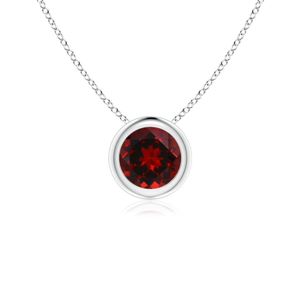 (Sterling Silver, Size: 5mm | Grade: AAAA) Angara Natural Bezel-Set Round Garnet Solitaire Pendant
