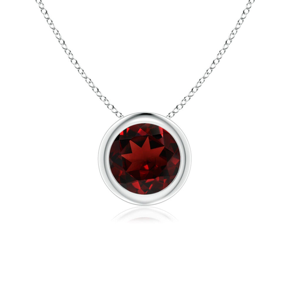 (14ct White Gold, Size: 6mm | Grade: AAA) Angara Natural Bezel-Set Round Garnet Solitaire Pendant