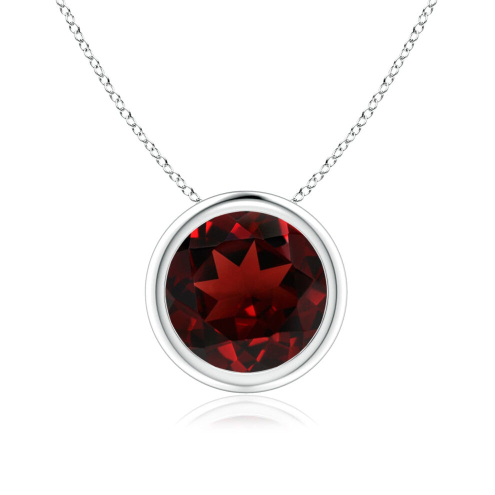 (14ct White Gold, Size: 8mm | Grade: AAA) Angara Natural Bezel-Set Round Garnet Solitaire Pendant