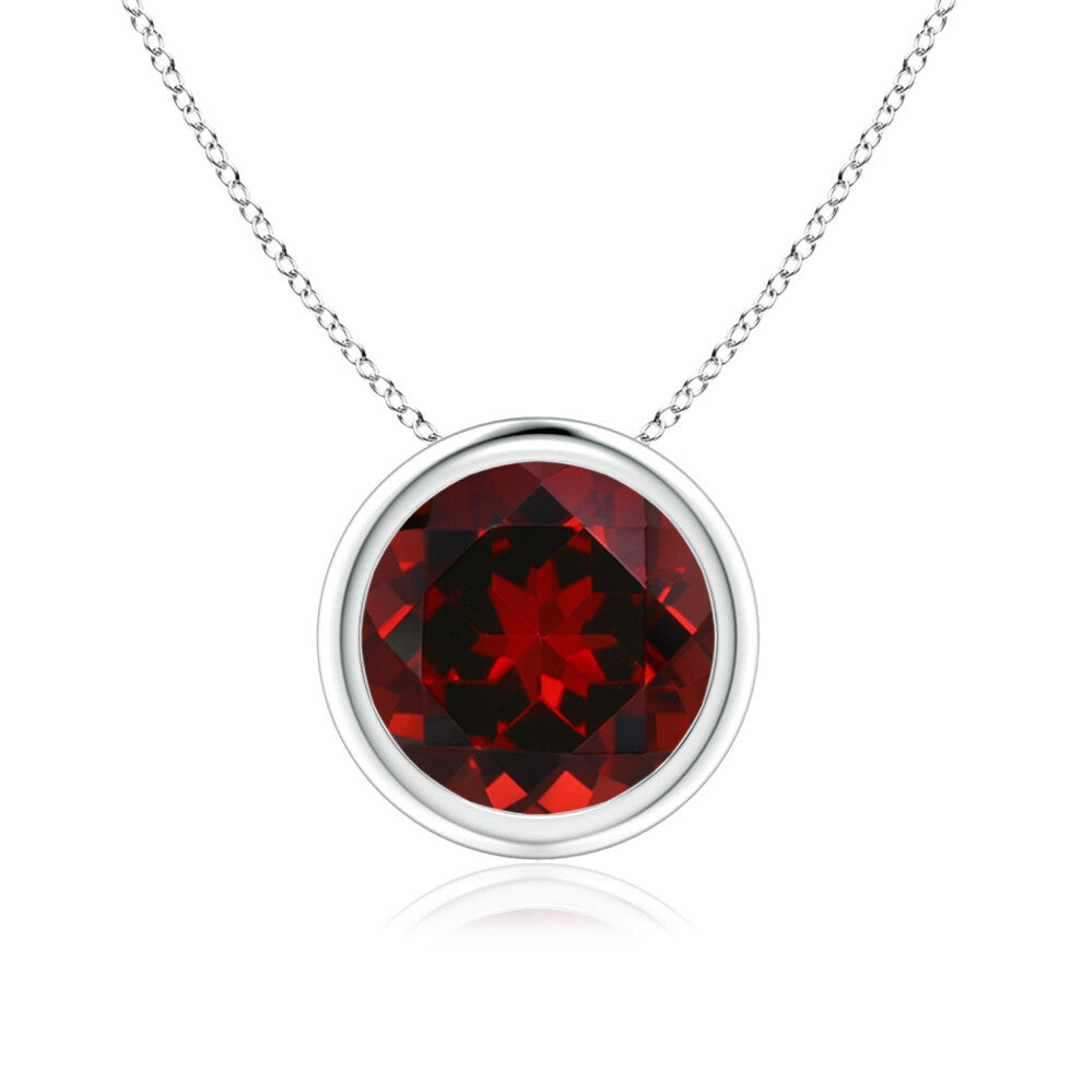 (14ct White Gold, Size: 8mm | Grade: AAAA) Angara Natural Bezel-Set Round Garnet Solitaire Pendant
