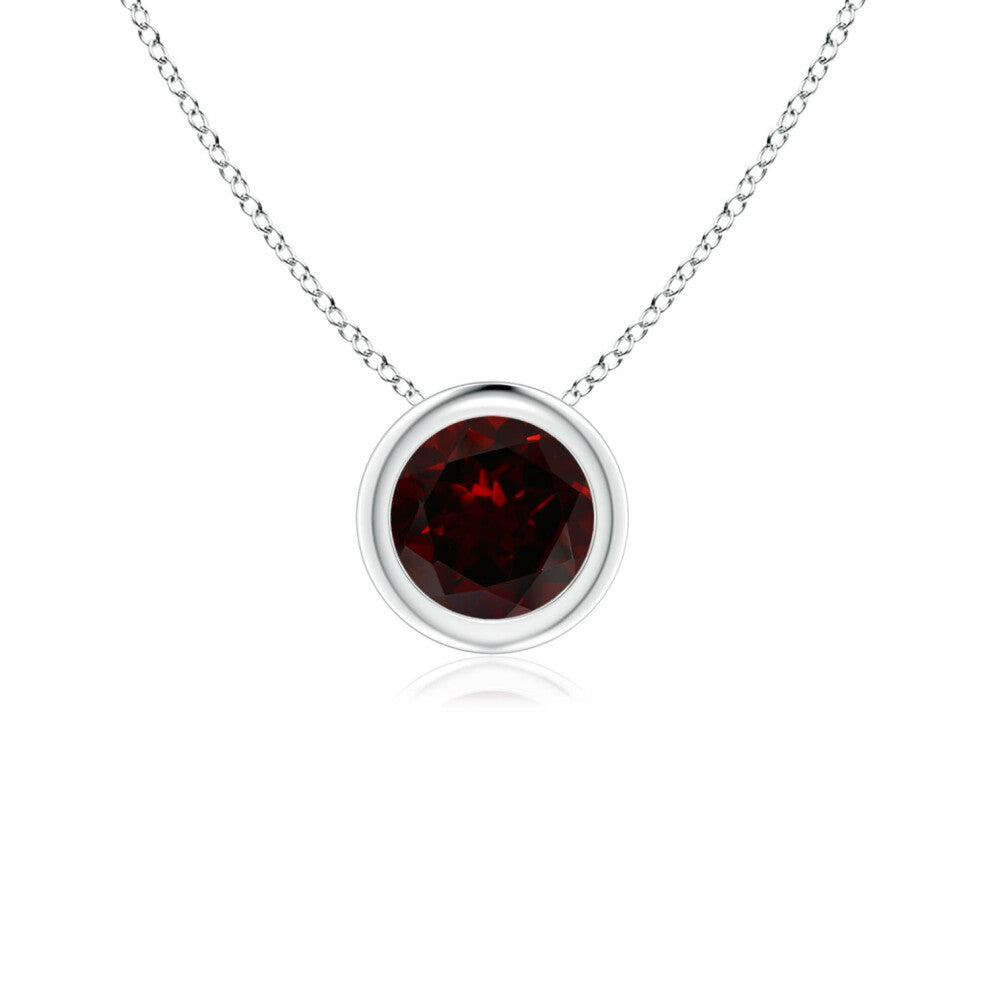 (9ct White Gold, Size: 5mm | Grade: A) Angara Natural Bezel-Set Round Garnet Solitaire Pendant