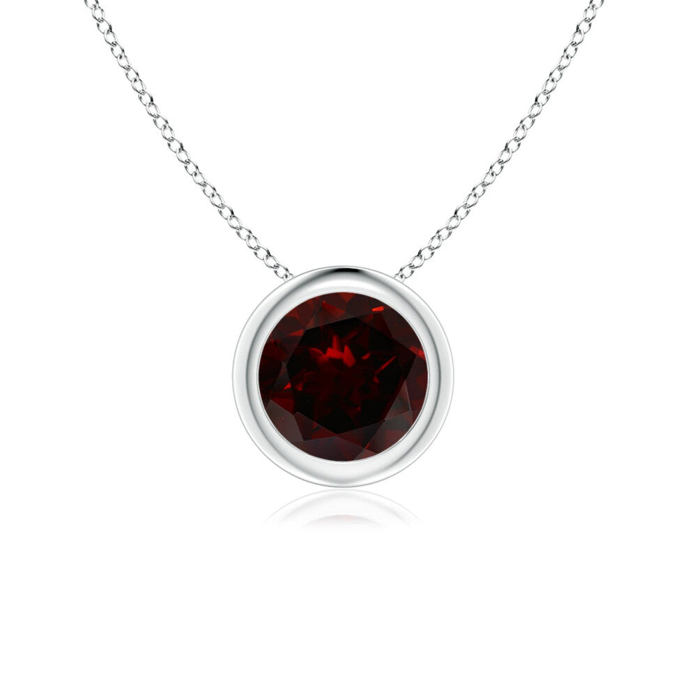 (9ct White Gold, Size: 6mm | Grade: A) Angara Natural Bezel-Set Round Garnet Solitaire Pendant