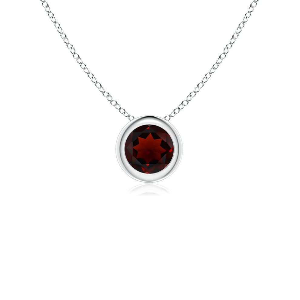 (9ct White Gold, Size: 4mm | Grade: AA) Angara Natural Bezel-Set Round Garnet Solitaire Pendant