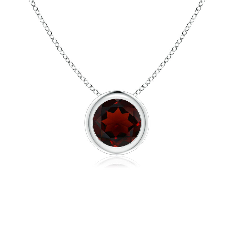 (9ct White Gold, Size: 5mm | Grade: AA) Angara Natural Bezel-Set Round Garnet Solitaire Pendant