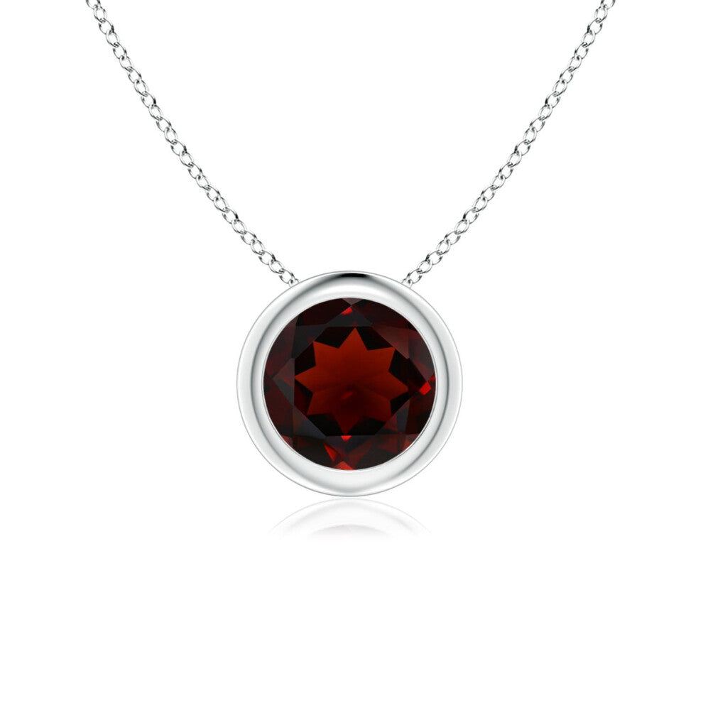 (9ct White Gold, Size: 6mm | Grade: AA) Angara Natural Bezel-Set Round Garnet Solitaire Pendant