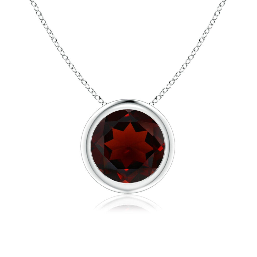 (9ct White Gold, Size: 7mm | Grade: AA) Angara Natural Bezel-Set Round Garnet Solitaire Pendant