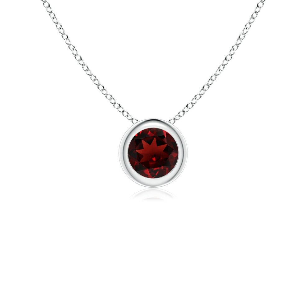 (9ct White Gold, Size: 4mm | Grade: AAA) Angara Natural Bezel-Set Round Garnet Solitaire Pendant