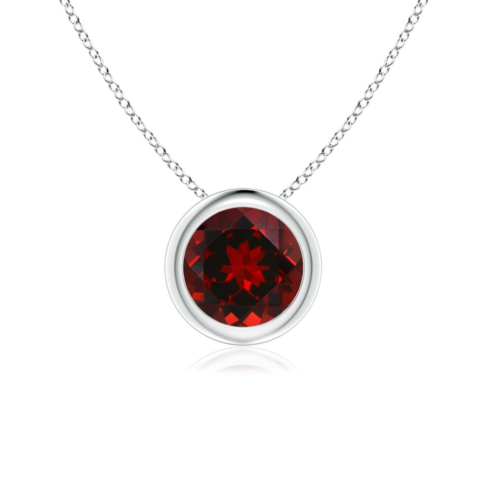 (9ct White Gold, Size: 6mm | Grade: AAAA) Angara Natural Bezel-Set Round Garnet Solitaire Pendant