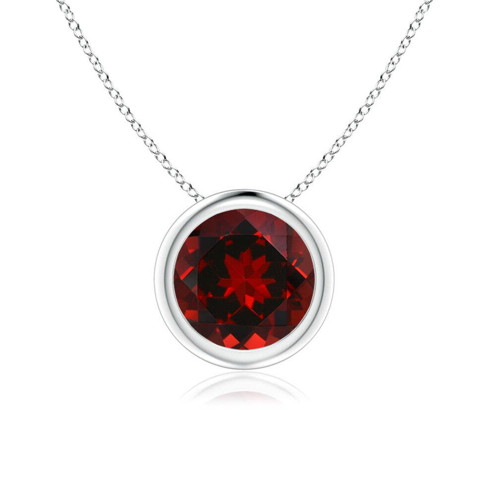 (9ct White Gold, Size: 7mm | Grade: AAAA) Angara Natural Bezel-Set Round Garnet Solitaire Pendant
