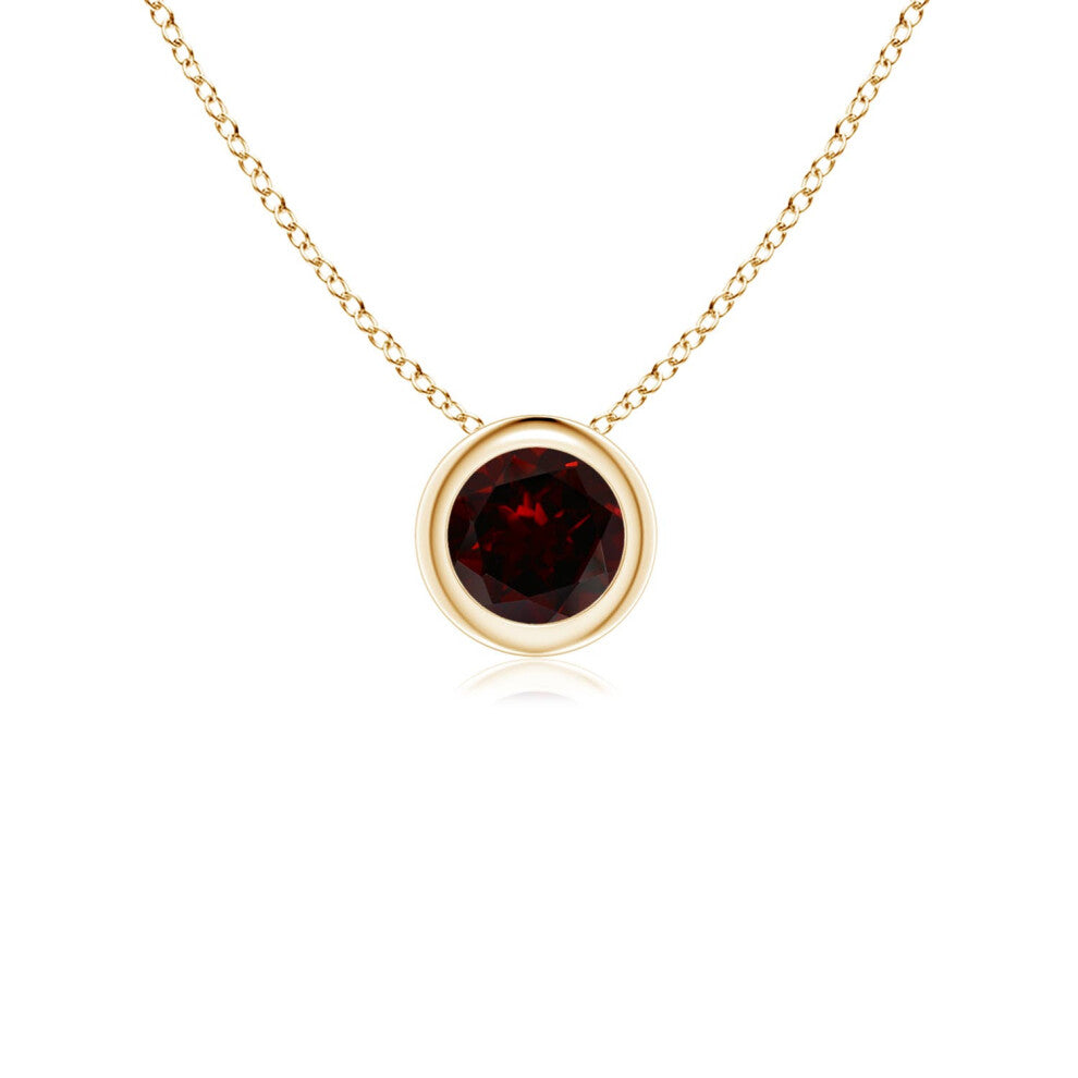 (14ct Yellow Gold, Size: 4mm | Grade: A) Angara Natural Bezel-Set Round Garnet Solitaire Pendant