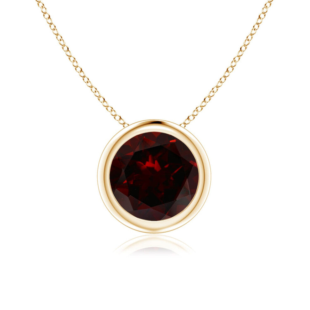 (14ct Yellow Gold, Size: 7mm | Grade: A) Angara Natural Bezel-Set Round Garnet Solitaire Pendant