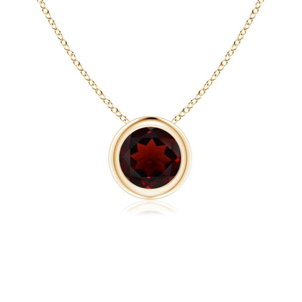 (14ct Yellow Gold, Size: 5mm | Grade: AA) Angara Natural Bezel-Set Round Garnet Solitaire Pendant