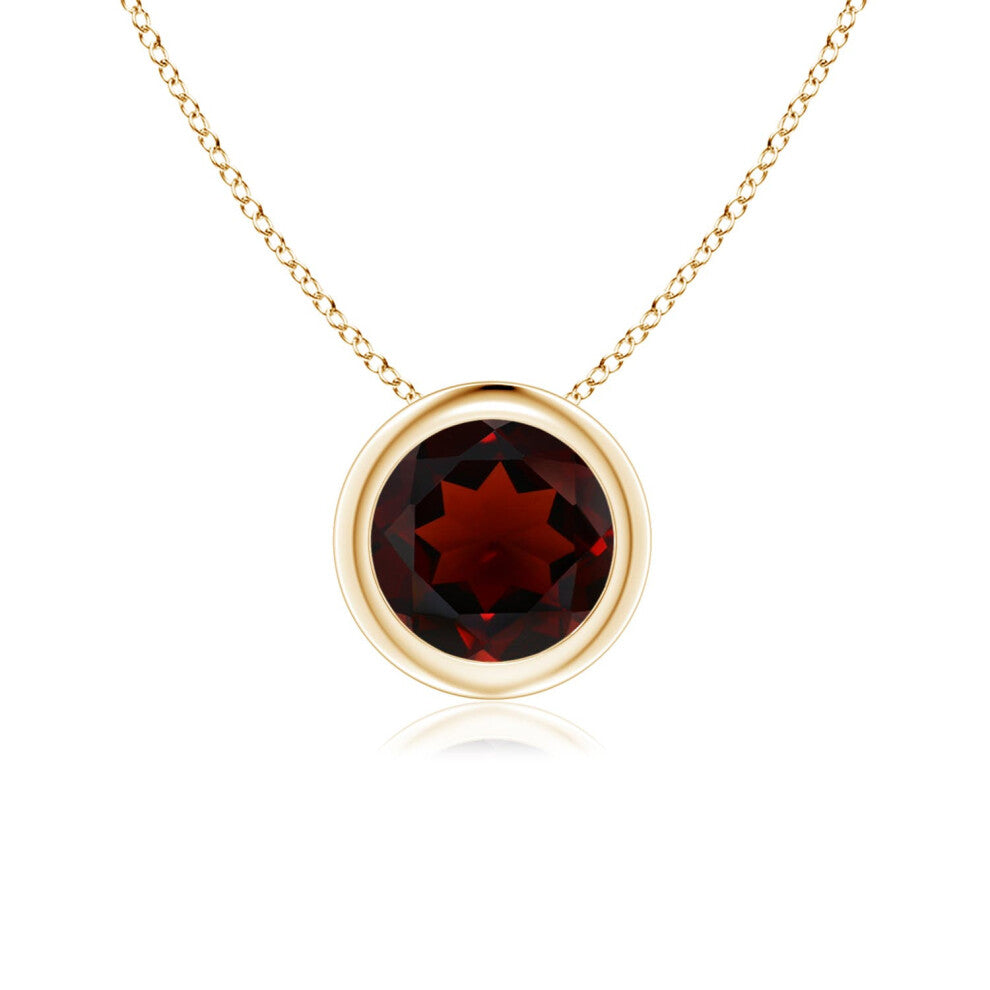 (14ct Yellow Gold, Size: 6mm | Grade: AA) Angara Natural Bezel-Set Round Garnet Solitaire Pendant