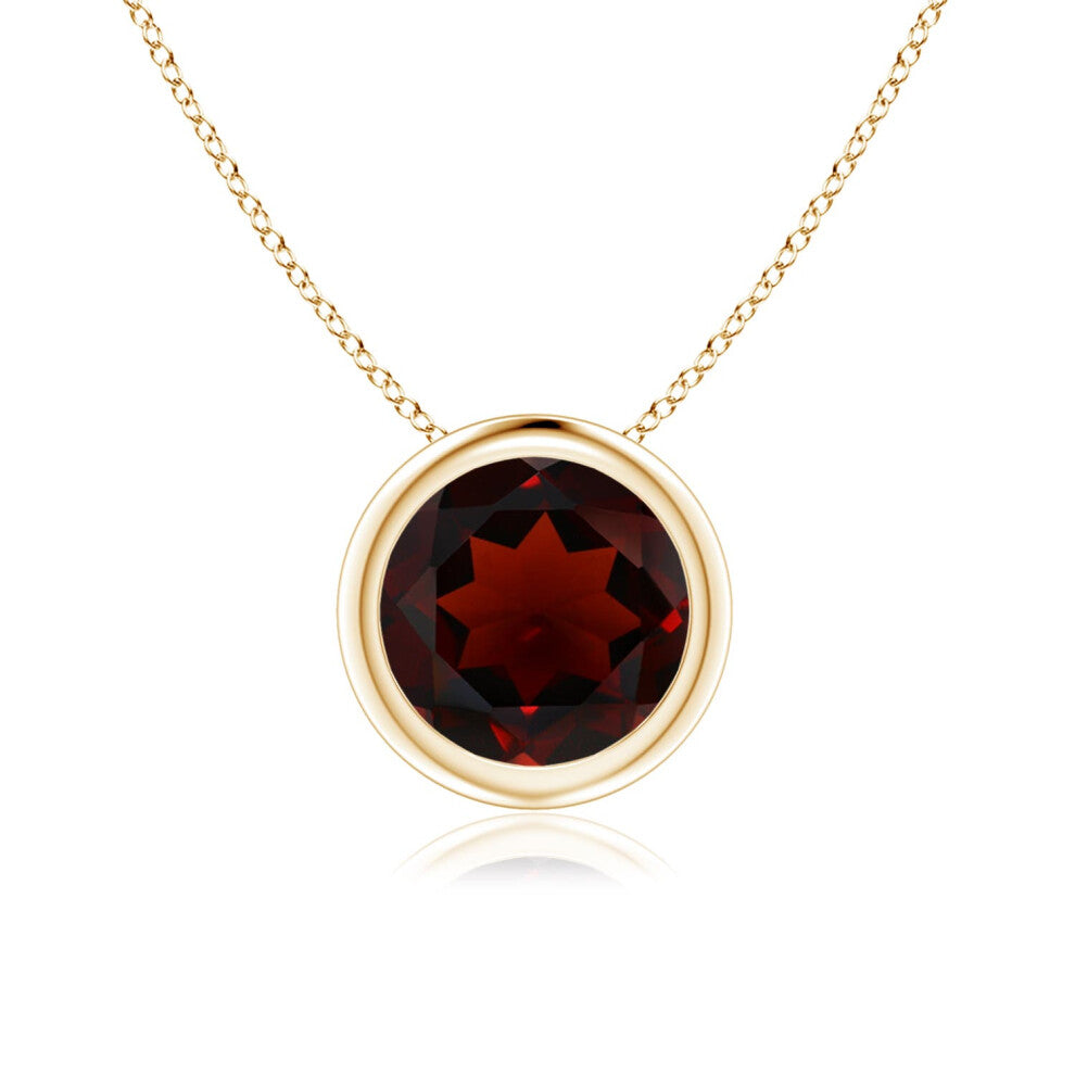 (14ct Yellow Gold, Size: 7mm | Grade: AA) Angara Natural Bezel-Set Round Garnet Solitaire Pendant