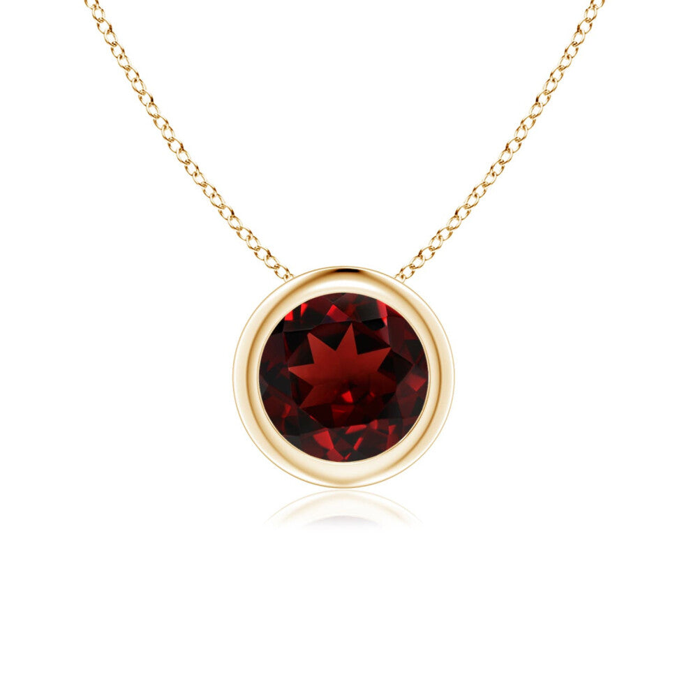 (14ct Yellow Gold, Size: 6mm | Grade: AAA) Angara Natural Bezel-Set Round Garnet Solitaire Pendant