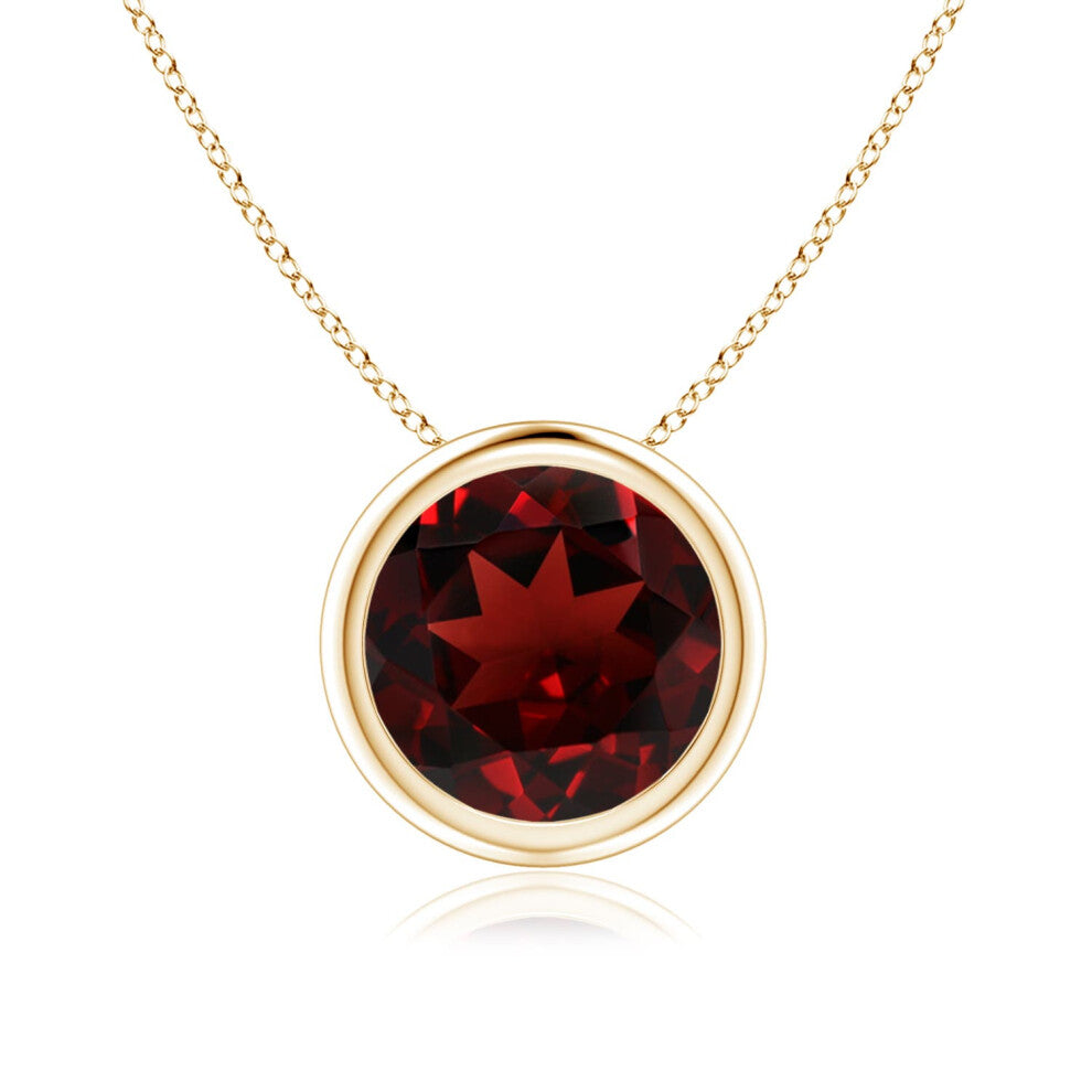 (14ct Yellow Gold, Size: 8mm | Grade: AAA) Angara Natural Bezel-Set Round Garnet Solitaire Pendant