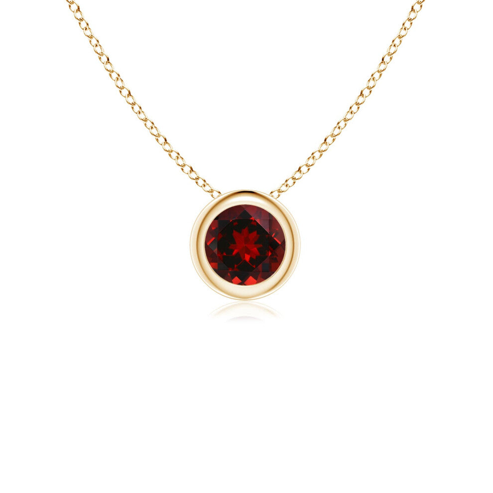 (14ct Yellow Gold, Size: 4mm | Grade: AAAA) Angara Natural Bezel-Set Round Garnet Solitaire Pendant