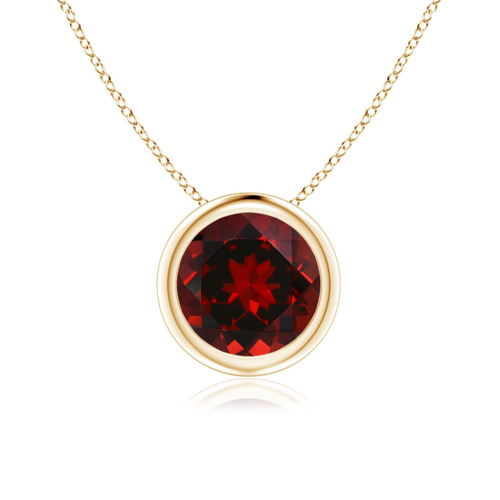 (14ct Yellow Gold, Size: 7mm | Grade: AAAA) Angara Natural Bezel-Set Round Garnet Solitaire Pendant