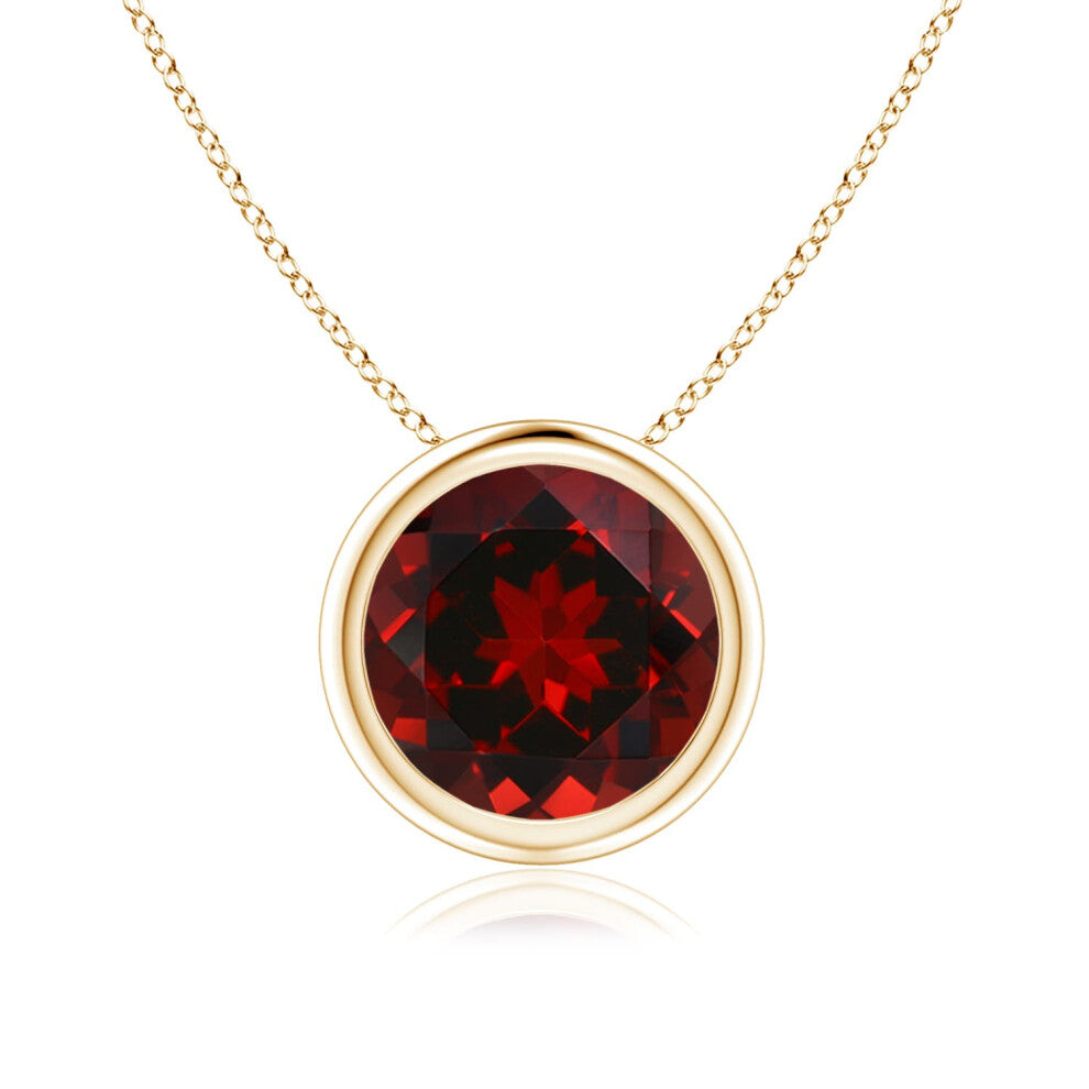 (14ct Yellow Gold, Size: 8mm | Grade: AAAA) Angara Natural Bezel-Set Round Garnet Solitaire Pendant