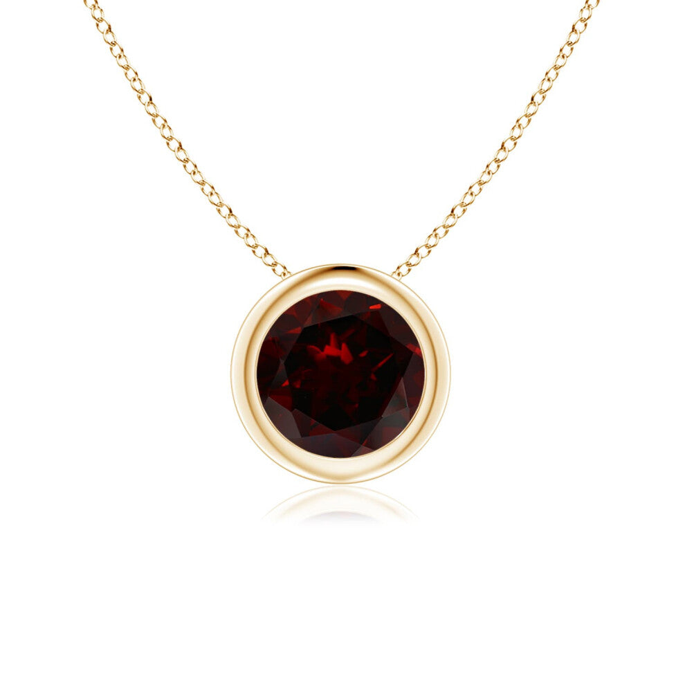 (9ct Yellow Gold, Size: 6mm | Grade: A) Angara Natural Bezel-Set Round Garnet Solitaire Pendant