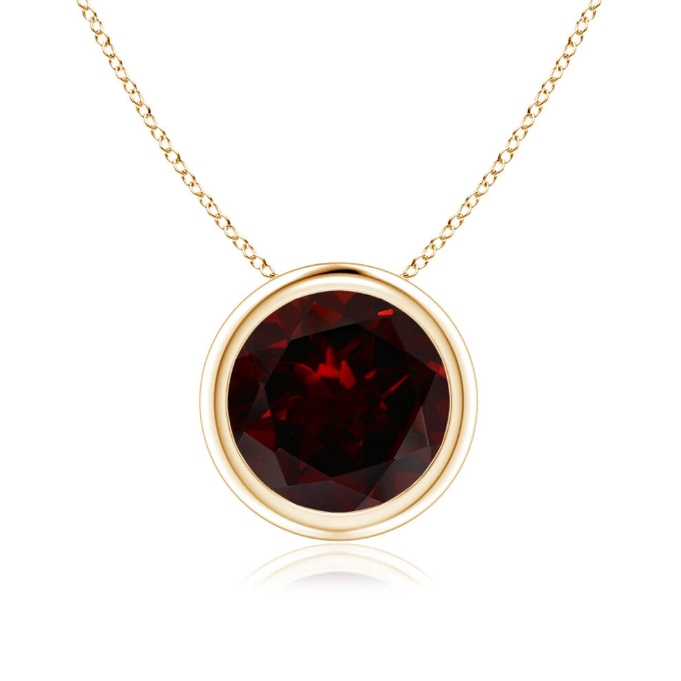 (9ct Yellow Gold, Size: 8mm | Grade: A) Angara Natural Bezel-Set Round Garnet Solitaire Pendant
