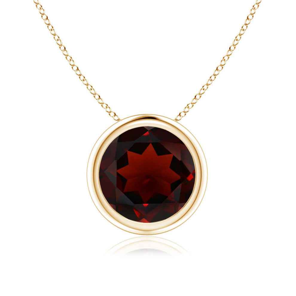 (9ct Yellow Gold, Size: 8mm | Grade: AA) Angara Natural Bezel-Set Round Garnet Solitaire Pendant