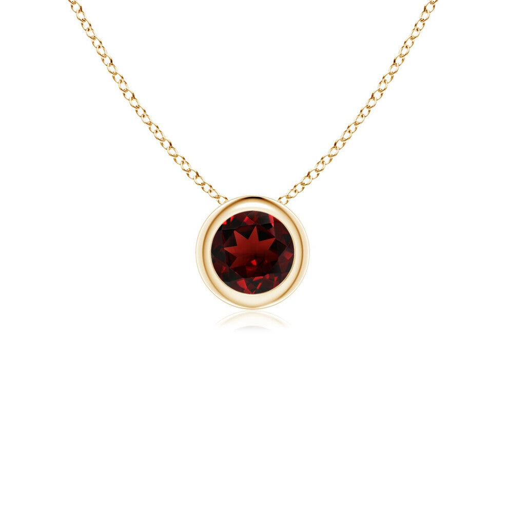 (9ct Yellow Gold, Size: 4mm | Grade: AAA) Angara Natural Bezel-Set Round Garnet Solitaire Pendant