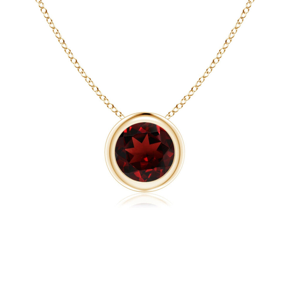 (9ct Yellow Gold, Size: 5mm | Grade: AAA) Angara Natural Bezel-Set Round Garnet Solitaire Pendant