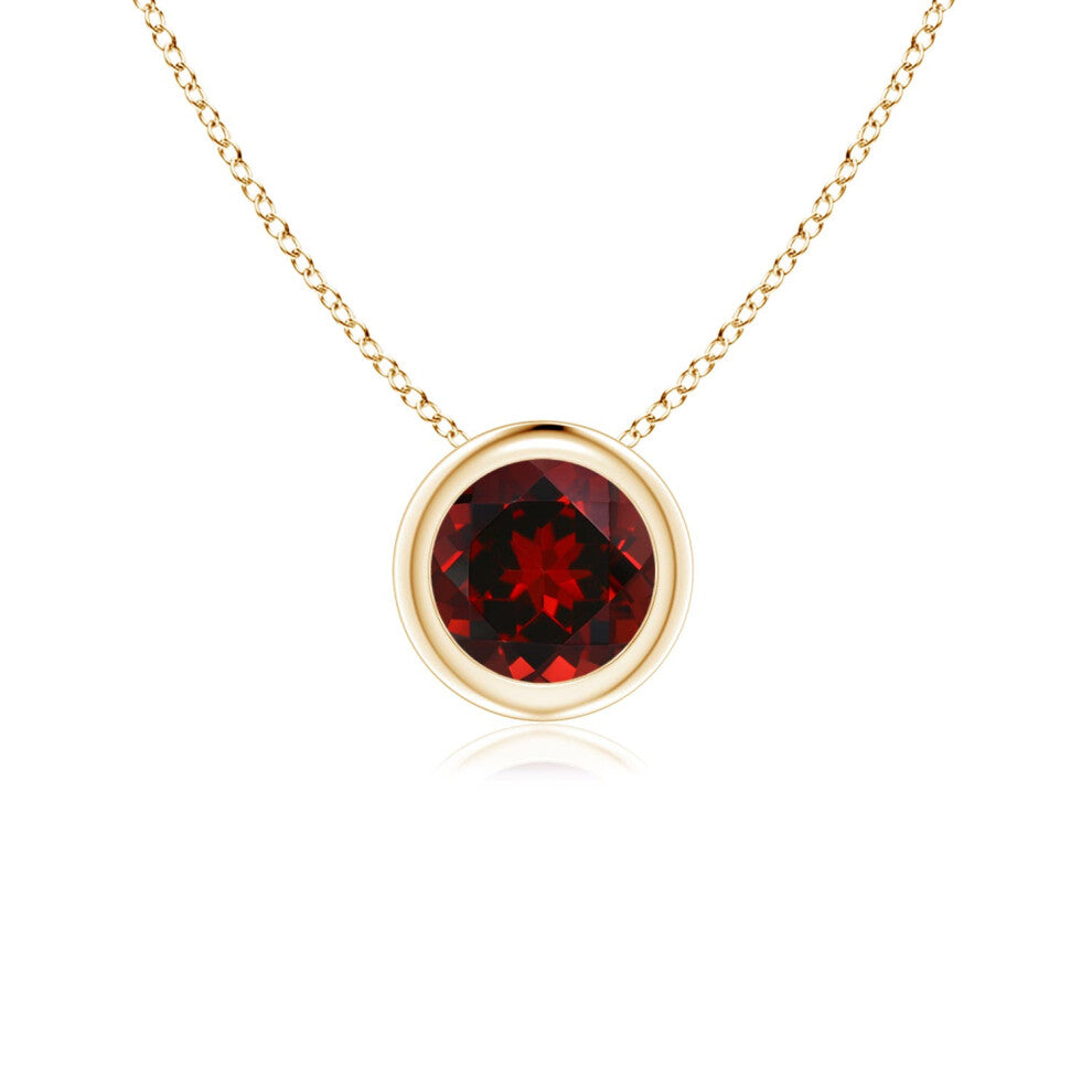 (9ct Yellow Gold, Size: 5mm | Grade: AAAA) Angara Natural Bezel-Set Round Garnet Solitaire Pendant