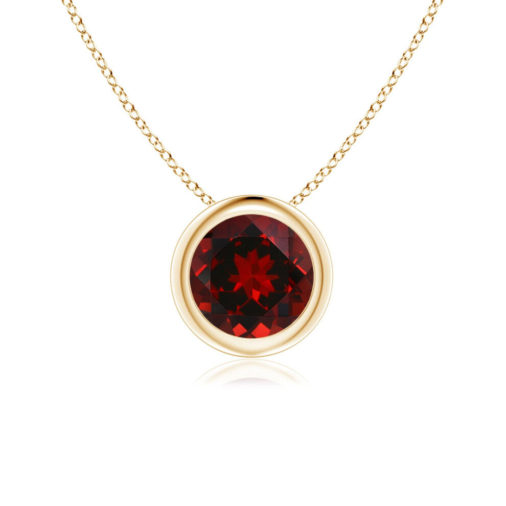 (9ct Yellow Gold, Size: 6mm | Grade: AAAA) Angara Natural Bezel-Set Round Garnet Solitaire Pendant