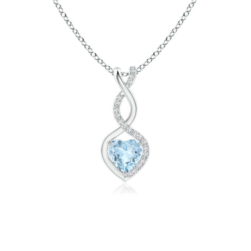 (Sterling Silver, Size: 5mm | Grade: AA) Angara Natural Aquamarine Infinity Heart Pendant with Diamonds