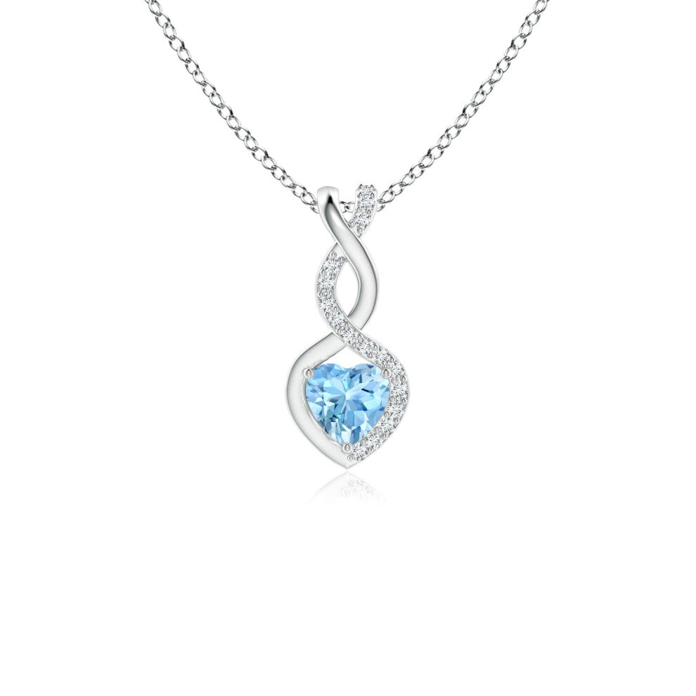 (Sterling Silver, Size: 4mm | Grade: AAAA) Angara Natural Aquamarine Infinity Heart Pendant with Diamonds