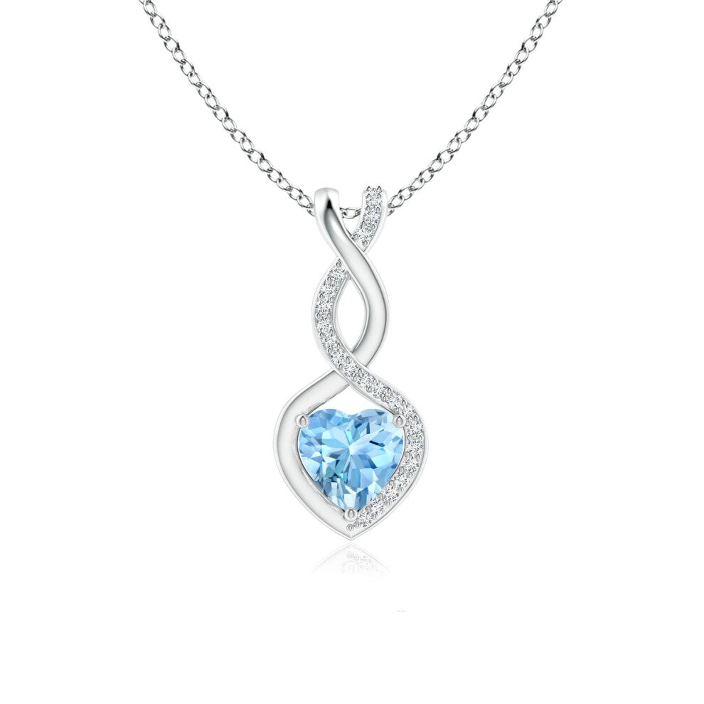 (Sterling Silver, Size: 6mm | Grade: AAAA) Angara Natural Aquamarine Infinity Heart Pendant with Diamonds