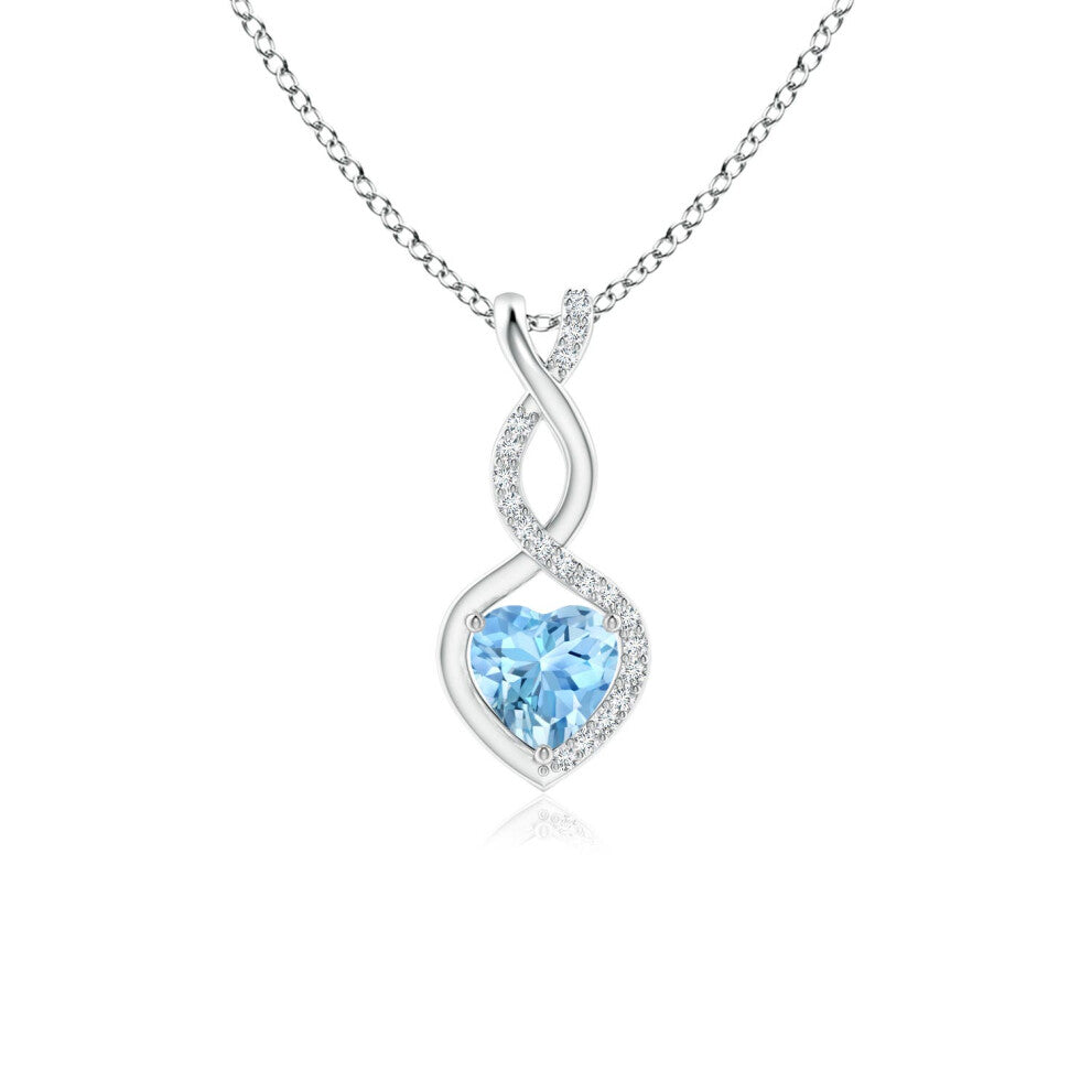(9ct White Gold, Size: 5mm | Grade: AAAA) Angara Natural Aquamarine Infinity Heart Pendant with Diamonds