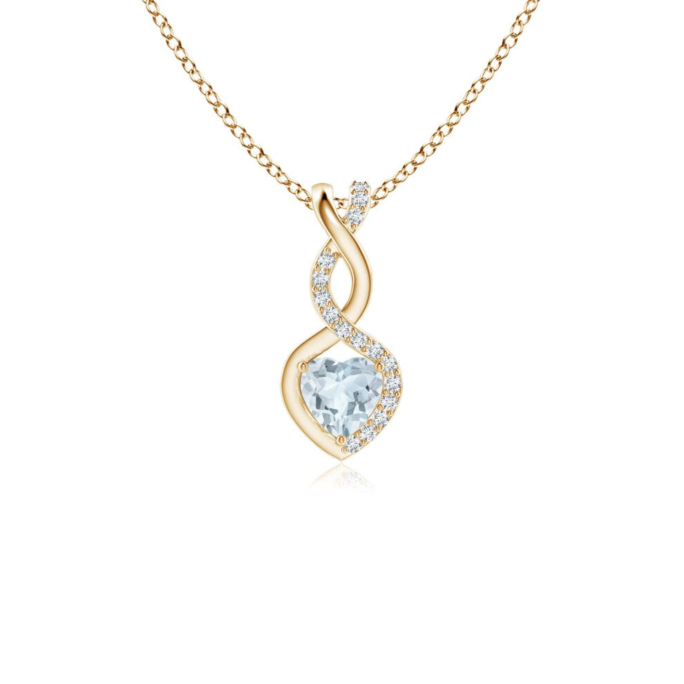 (9ct Yellow Gold, Size: 4mm | Grade: A) Angara Natural Aquamarine Infinity Heart Pendant with Diamonds