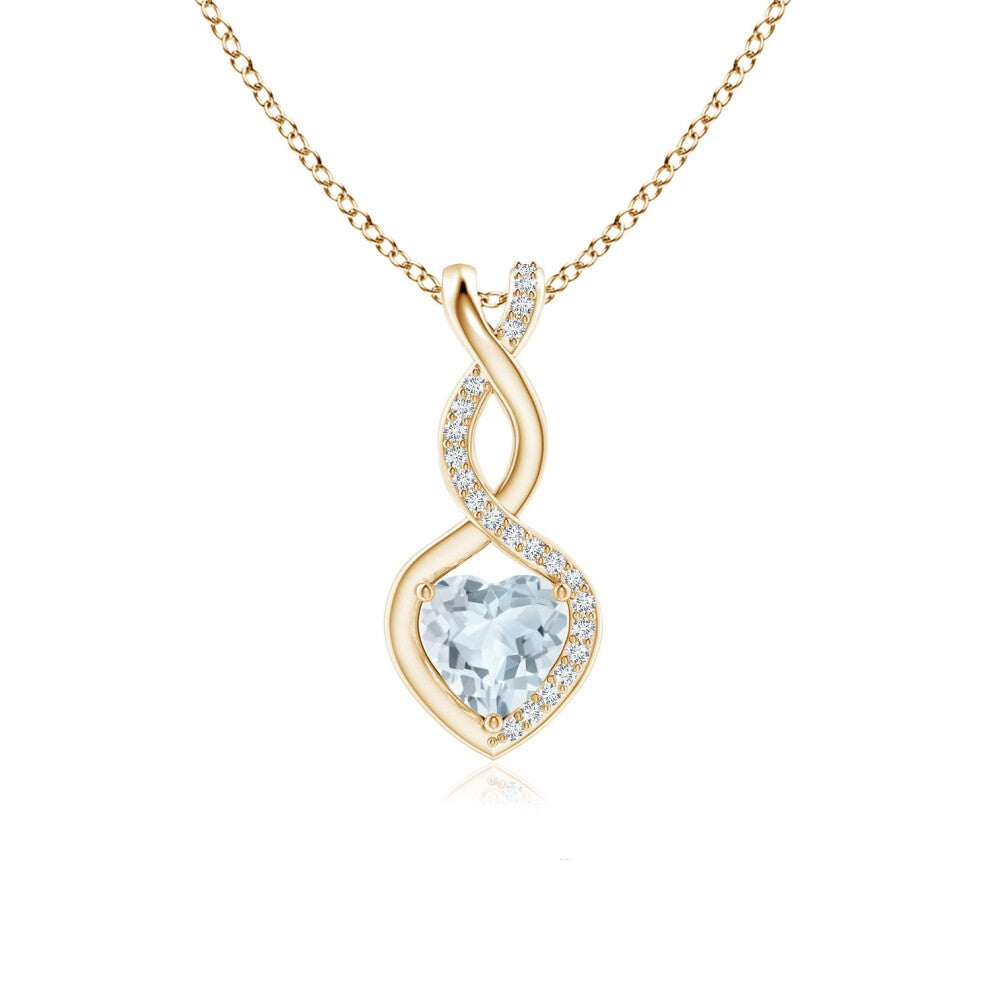 (9ct Yellow Gold, Size: 6mm | Grade: A) Angara Natural Aquamarine Infinity Heart Pendant with Diamonds
